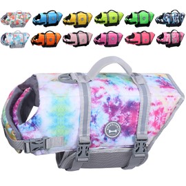 VIVAGLORY Ripstop Dog Life Jacket for Small Medium Large Dogs Boating, Dog Swimming Vest with Enhanced Buoyancy & Visibility, Multicolor, L