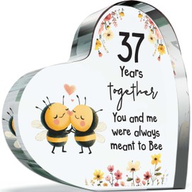37th Anniversary Plague Gifts for Husband Wife - Meant to Bee - Happy 37th Wedding Anniversary Present for Partner, 100mm Acrylic Heart Keepsake for Thirty-Seventh Anniversaries