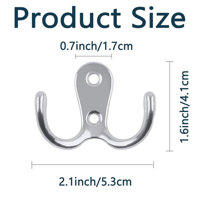 HZYUEKUN 6 Pcs Double Prong Robe Hooks Double Hook Cloth