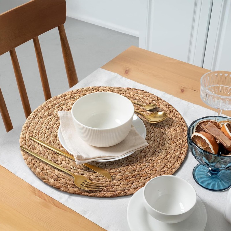 Round Woven Spring Placemats Set of 6, 12 Inch Seasonal