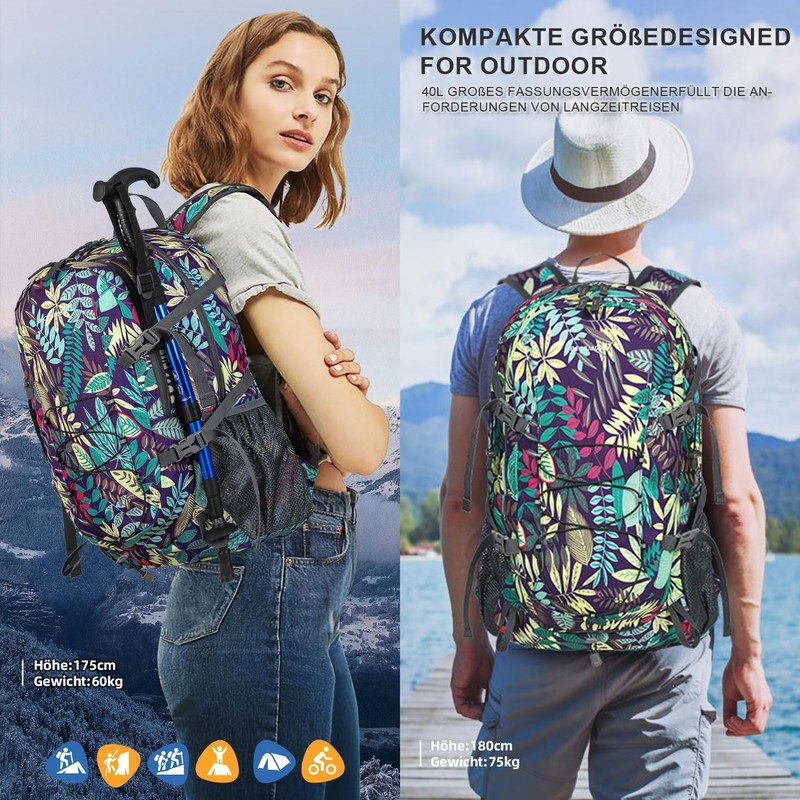 BECOJADDE Hiking Backpack Men Women 40L Ultralight Foldable Backpack Waterproof