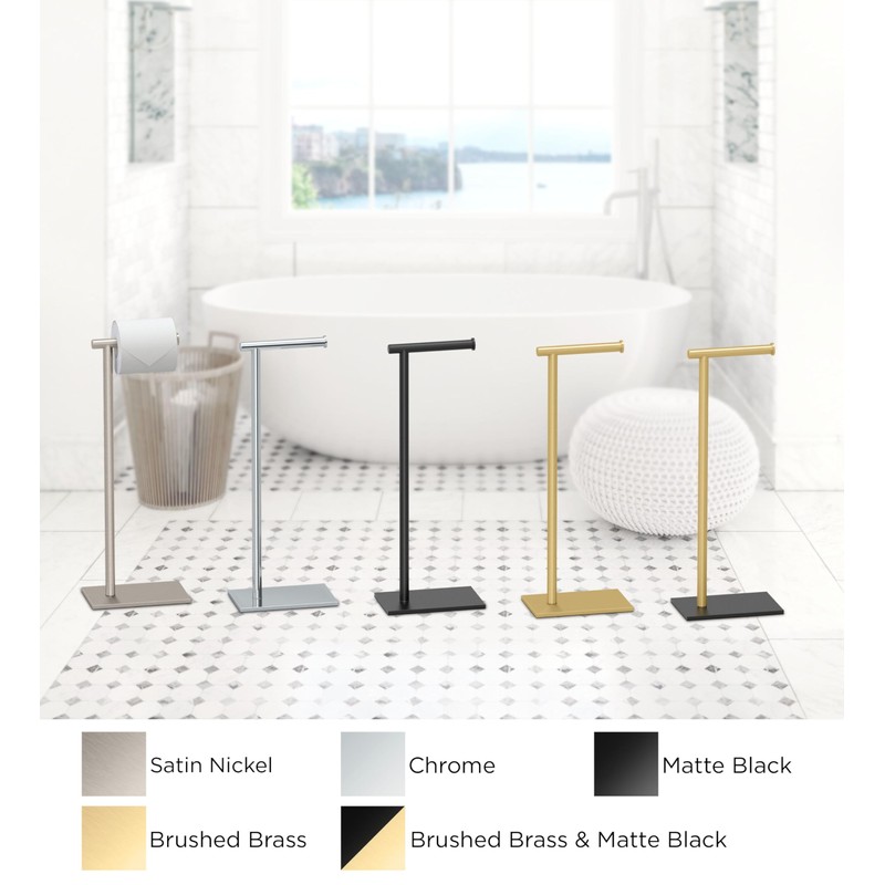 Gatco 1431B, Modern Rectangle Base Freestanding Toilet Paper Holder, 22.25”,