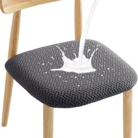 MOSAYT Waterproof Chair Seat Covers for Dining Room Set of 4 with Elastic Buckles,Stretch Diamond Removable Washable Cushion Slipcovers for Kitchen,Khaki