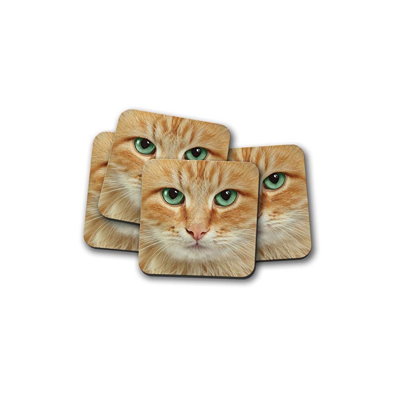 4 Set - Ginger Cat Face Coaster - Kitten Cats