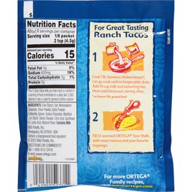 Ortega Seasoning Mix, Ranch Taco Seasoning, 1 Ounce (Pack of 12)