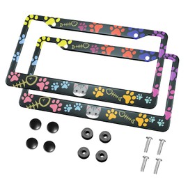 HOSNYE Colorful Cat Lovers License Plate Frame Black 2 Pcs Fish Bone Paw Print Metal Cute Licenses Plates Frames Licenses Plate Covers Car Tag Frame for Women Men US Vehicles