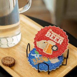 Diamond Painting Coasters kit Set of 6 DIY Diamond Art Coasters with Metal Holder and Cork Bases Stickable for Adults Kids Beginners Diamond Art Craft Supplies Gift