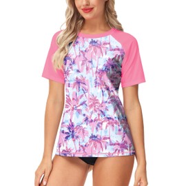 Women Rash Guard Short Sleeve Uv Protection Surf Tops UPF 50 Stretchy Sunscreen Hiking Shirts XL