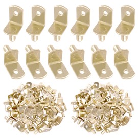 Swpeet 60 Pcs L-Shelf Pins, 6mm Gold Support Pegs with Hole, Plated Steel Shelf Holder Pins Bracket Cabinet Clips Holder for Shelf Holes on Bookcase, Cabinets and Entertainment Centers