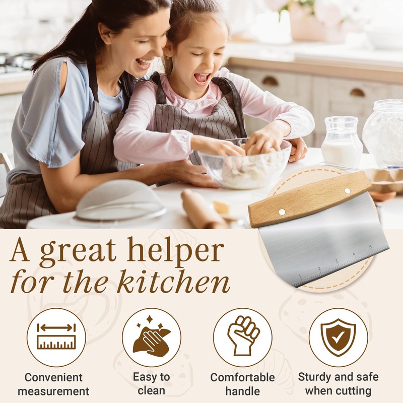 ROCKFEELTEE Multipurpose Bench Scraper, Dough Scraper and Dough Cutter for