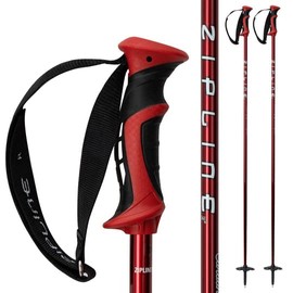 Zipline Blurr 16.0 Graphite Composite Downhill Ski Poles - Lightweight, Freeride All-Mountain, Vibration Dampening (Fire Engine Red, 44" in./112 cm)