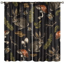 BenYaSong BenYaSong Mushroom Rabbit Blackout Window Curtains,Vintage Woodland Herb Insect Print for Home Kitchen Livingroom Coffee Room Window Drapes 2Panel 52" W X 84" L