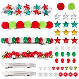 FREEBLOSS 4 Set DIY Christmas Hair Clips Kit Colored Pearl Hair Barrettes Making Kit Christmas Stars and Pom Poms Hair Accessories for Girls DIY Hair Barrettes for Women