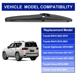 EMITHSUN 12" Rear Wiper Blades Replacement For Toyota RAV4 2023-2019/Toyota RAV4 2012-2001/Toyota Highlander 2019-2001 Yaris 2019-2007/Jeep Grand Cherokee 2021-2011Rear Windshield Wiper Blades