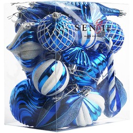 Christmas Ball Ornaments Shatterproof Plastic Tree Ornaments 24 PCS Shaped Styles Xmas Tree Holiday Decor,Blue