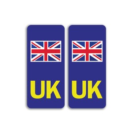 2 x UK Motorbike Numberplate Vinyl Stickers - Flag Abroad Travel Bike Vehicle Number Plate Europe Sticker - Size 24mm x 54mm #81663
