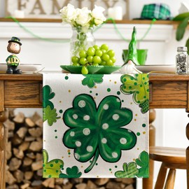 Artoid Mode Watercolor Shamrock St. Patrick's Day Table Runner, Seasonal Spring Holiday Kitchen Dining Table Decoration for Indoor Outdoor Home Party Decor 13 x 48 Inch