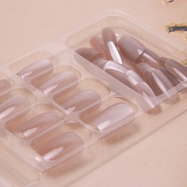 Square Press on Nails Short Nude Fake Nails Cat Eye Acrylic Nails Glossy Shiny Full Cover Glue on Nails Solid Color False Nails Reusable Artificial Nails for Women Manicure 24Pcs