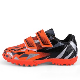 MiFeloo Kids Soccer Turf Cleats Indoor Soccer TF Shoes Toddler Little Boys Girls Black/Orange 12(M) US