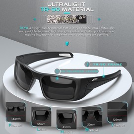 ATTCL Men's Fishing Sunglasses Polarized UV400 Protection - Ultralight TR90 Frame Rectangle Sports Glasses Y261-C1-Black-Grey