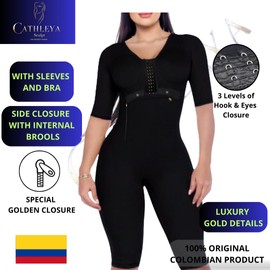 CATHLEYA SCULPT – Full Body Shaper for Women with Sleeves and Bra – Faja Colombiana Post Surgery Stage 1 BBL Tummy Control (BLACK, XL)