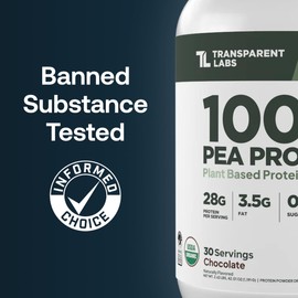 Transparent Labs 100% Pea Protein Powder - 28g Organic Plant Protein per Serving, Clean Pea Isolate Powder, USDA Organic, Vegan, Gluten-Free, Sugar-Free, Non-GMO - 30 Servings, Chocolate