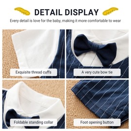 COOKY.D Baby Boy Gentleman Romper Suits Infant Toddler Short Sleeve Cotton Wedding Outfits Waistcoat 3-6 Months,Dark Blue