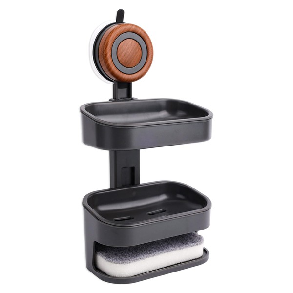 Double Layer Soap Dish, Self-Draining Shower Soap Holder with Suction