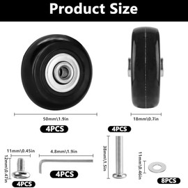 Pack of 4 Suitcase Wheels Replacement Wheels Suitcase Wheels Replacement 50 mm x 18 mm Replacement Wheels for Luggage Replacement Wheels Rubber Wheels for Luggage Trolleys Replacement Wheel with Spare Parts