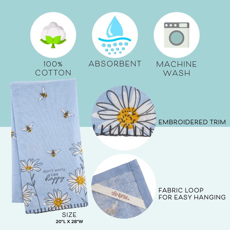 Karma Flowers Tea Towel - 100% Cotton Hand Towels for
