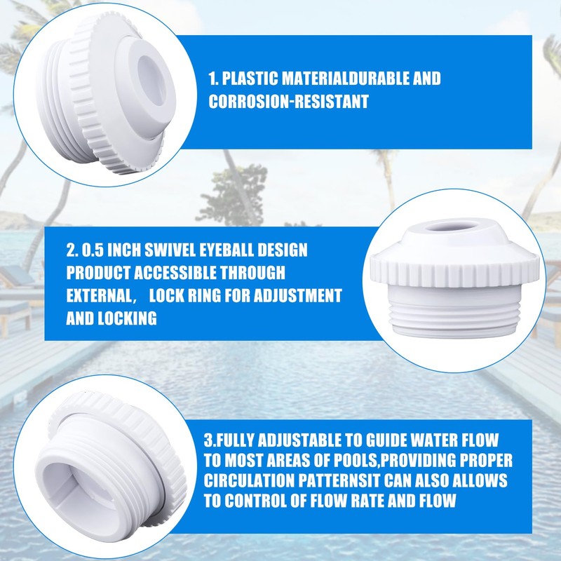 SAVITA 3pcs Pool Jet Nozzles, Practical Flow Eyeball Inlet Jet