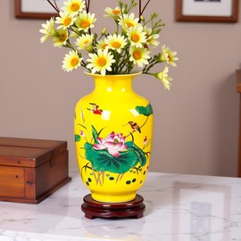 MTME Porcelain Figurines, Jingdezhen Colorful Decorative Flower vase, Home Decor, Wedding Gifts, Aesthetic Sculpture Home décor (Lotus Y)