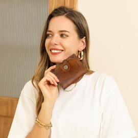 Blucoay Wallet Women,RFID Blocking Leather Womens Wallet Bifold Compact Card Holder Small Wallet for Women with Removable ID Window Darkbrown