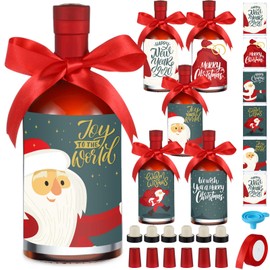 Funnymoom 20 Pcs 25 oz Christmas Glass Wine Bottles Set Clear Liquor Bottles with Stickers, Screw Caps, Shrink Capsules and Red Ribbon Homemade for Lemon Wine Vanilla Extract Xmas Party Supplies