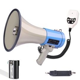 MGROLX 50 Watt Professional Bluetooth Megaphone Bullhorn Speaker with Rechargeable Battery & Portable Strap - Siren and Recording - USB/SD/AUX Input - for Police, Cheerleading, Outdoor