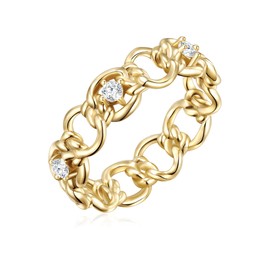 GLANZSTÜCKE MÜNCHEN Women's Ring 925 Sterling Silver Yellow Gold-Plated with White Zirconia Silver Ring Gold-Plated Band Ring, 58, Silver, No Gemstone