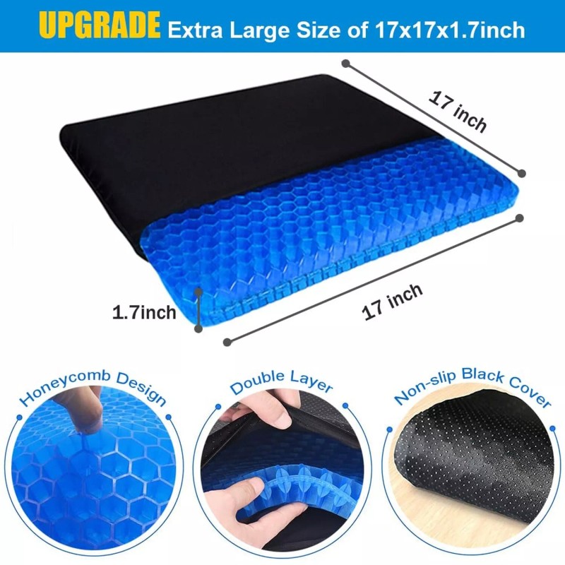 Helishy Extra Large Gel Seat Cushion, 17x17inch Double Thick Egg