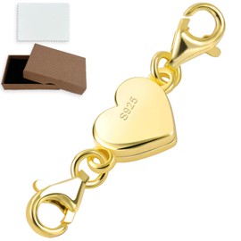 Puniama 925 Sterling Silver Magnetic Necklace Clasps and Closures – Heart-Shaped Double Lobster Clasps, Necklace Layering Clasp and Magnetic Extender for Jewelry Making and Bracelets, Gold
