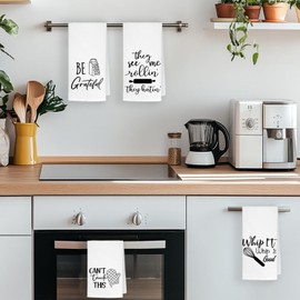 JKMBN 4 Pcs Funny Kitchen Towels Sets Decorative Hand Towels, Farmhouse Baking Mom Gifts for Women, Cute Decorative Dish Towels Sets for Housewarming Cooking Lovers Living Room Bathroom, 16x24 inches