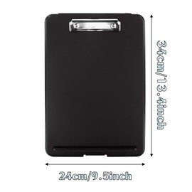 Black A4 Plastic Clipboards with Compartment Portable Clipboard Plastic Storage Clipboard A4 Clipboard with Storage Compartment for Work, Ideal for School, Home, Office Use