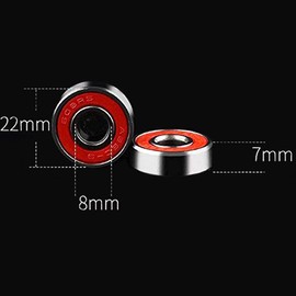 Drema Red Silver ABEC-9 608 RS Skateboard Longboard Bearings (8PCS), 8mmx22mmx7mm