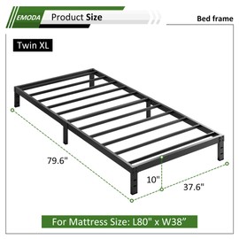 EMODA 10 Inch Twin XL Bed Frames No Box Spring Needed, Heavy Duty XL Twin Metal Platform Bed Frame, Noise Free, Easy Assembly, Black