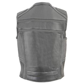 Milwaukee Leather MLM3560 Men's Black Leather Vest - Reflective Piping Elasticized Waist Open Neck Motorcycle Vest - Large