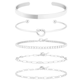 AOZEL 14K Gold Plated Bangle Cuff Bracelet Set for Women Bracelet Stack Adjustable Tennis/Beaded/Paperclip/Cuban Link Chain Bracelets Jewelry, Normal, Brass, no gemstone