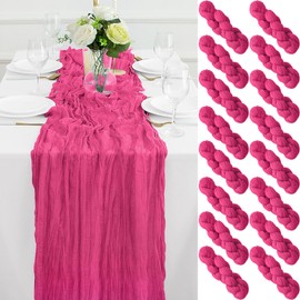 16Pack Hot Pink Cheesecloth Table Runner 10FT Gauze Cheese Cloth Table Runner 35x120Inch Long Boho Spring Easter Table Runners Rustic Sheer Table Runners for Wedding Baby Shower Bridal Shower Decor