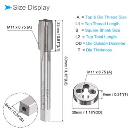 CoCud Tap and Die Set M11 x 0.75 Thread Metric High Performance Steel Machine Screw Tap and Round Die Device Kit - 1 Set