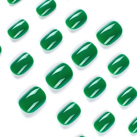 24Pcs Square Press on Nails Short Fake Nails HJKDSFD Green False Nails Acrylic Artificial Glossy Design Nails Full Cover Glue on Nails Stick on Nails for Women Girls Manicure Art Decorations