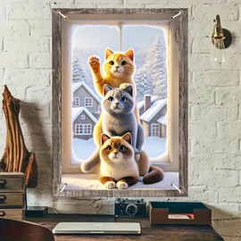 BlissYard Christmas Window Banner Cute Cats 31x47 Inch Decoration for Holiday Home Decor Large Xmas Window Cover Background Winter Wonderland Seasonal Wall Hanging Festive Display