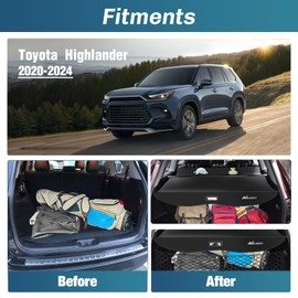 Nilight Cargo Cover Fit for Toyota Highlander 2020 2021 2022 2023 2024 2025, Retractable Privacy Security Shield Shade Rear Trunk Cover, with Trunk Storage Net