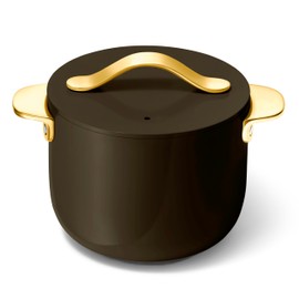 Caraway Petite Cooker - 2 Qt Ceramic Coated Pot - Free From Forever Chemicals - Perfect for Rice, Grains, or Sauces - Black